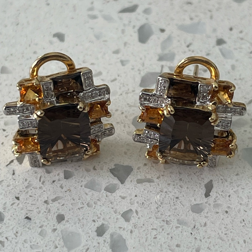 Bellarri "Cleo" 18k gold gemstone and diamond earrings